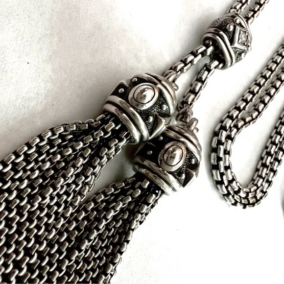 David Yurman Renaissance tassle diamonds adjustable 40 inch box chain necklace